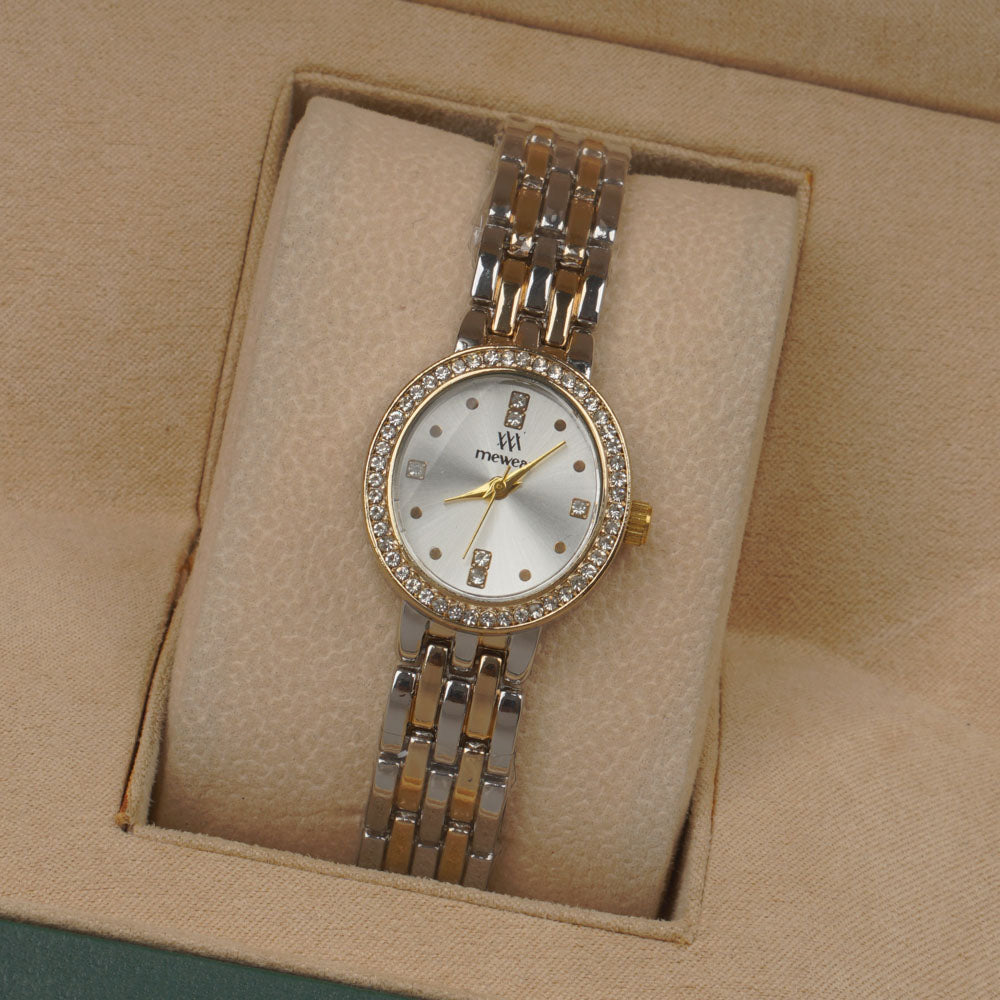Two Tone Woman's Silver Chain Watch with Silver dial