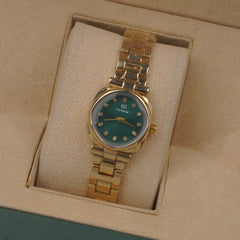 Woman's Golden Chain Watch with Green dial
