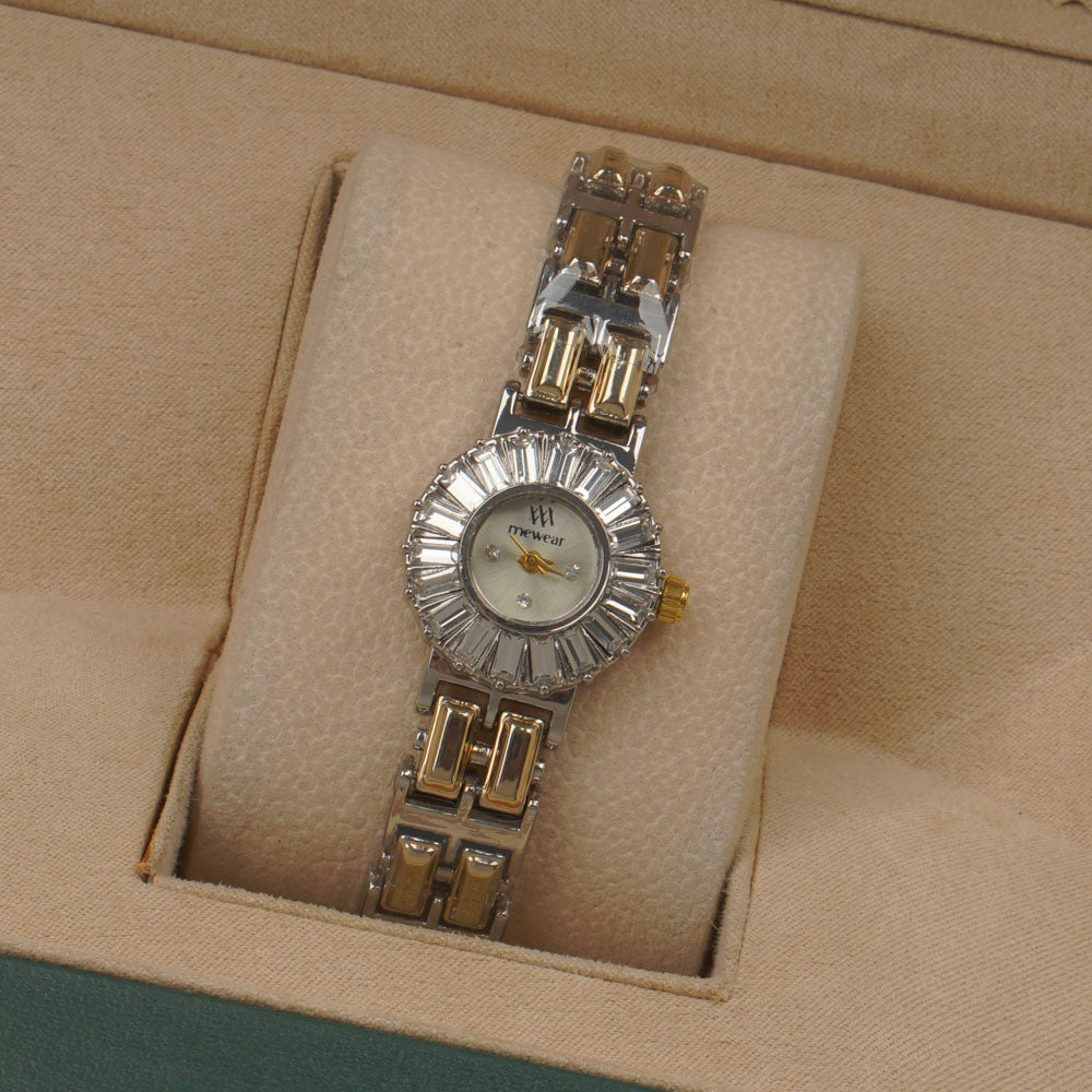 Two Tone Woman's Silver Chain Watch with Silver dial