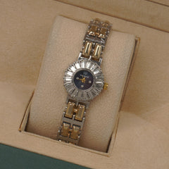 Two Tone Woman's Silver Chain Watch with Black dial