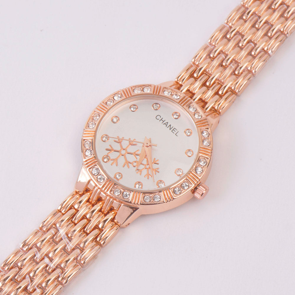 Women Chain Watch Rosegold White