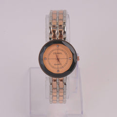 Two Tone Women Chain Watch Rosegold Pink