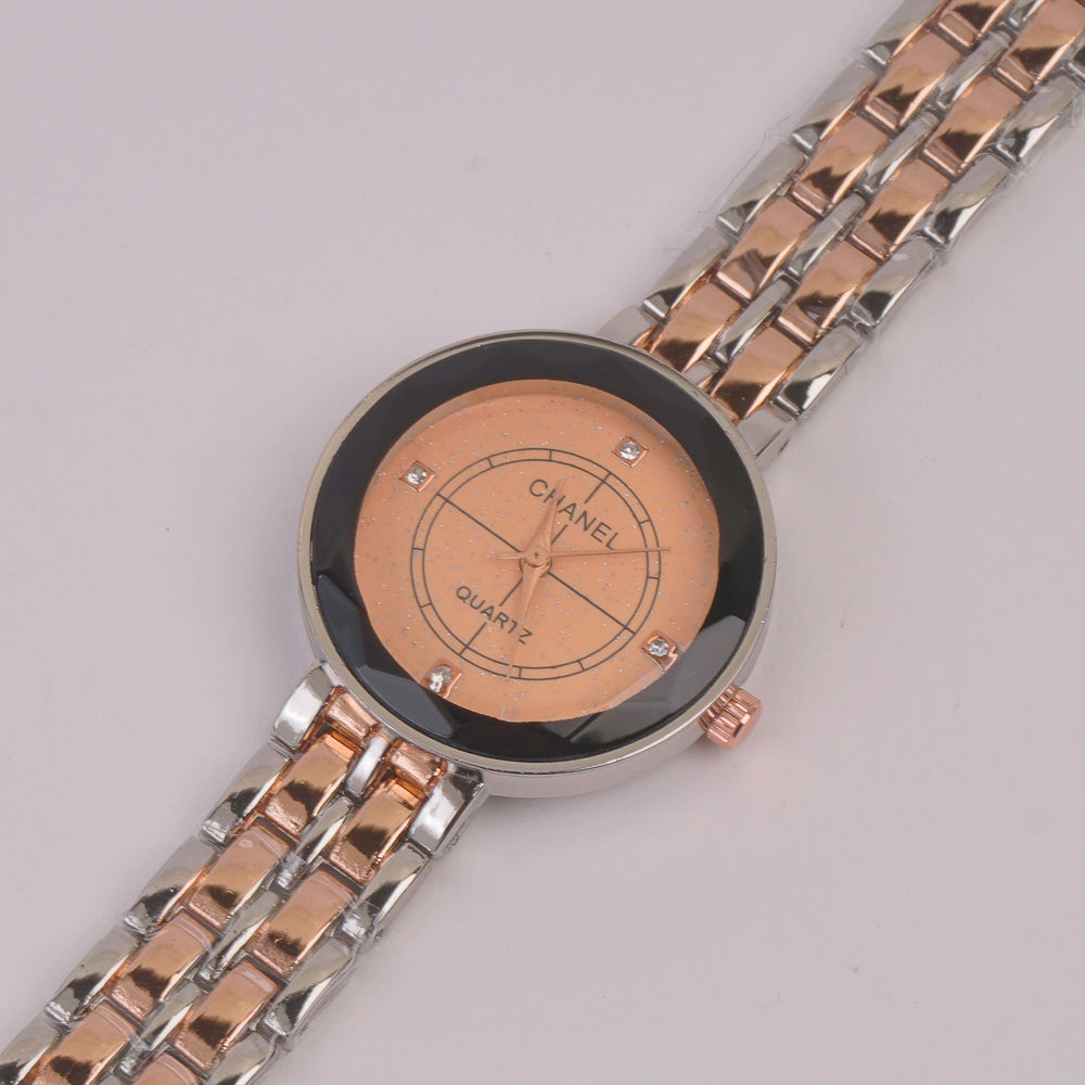 Two Tone Women Chain Watch Rosegold Pink