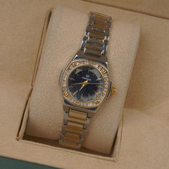 Two Tone Woman's Silver Chain Watch with Blue dial