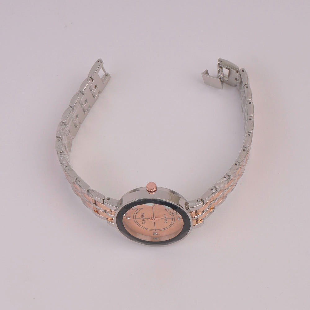 Two Tone Women Chain Watch Rosegold Pink