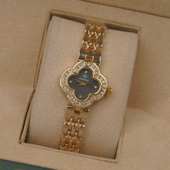 Woman's Golden Chain Watch with Black dial