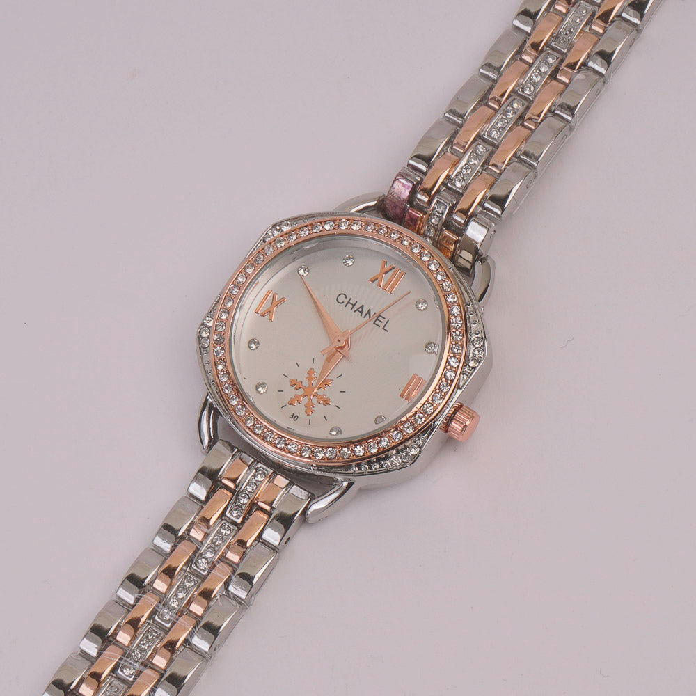 Two Tone Women Chain Watch Rosegold White