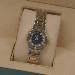 Two Tone Woman's Silver Chain Watch with Blue dial