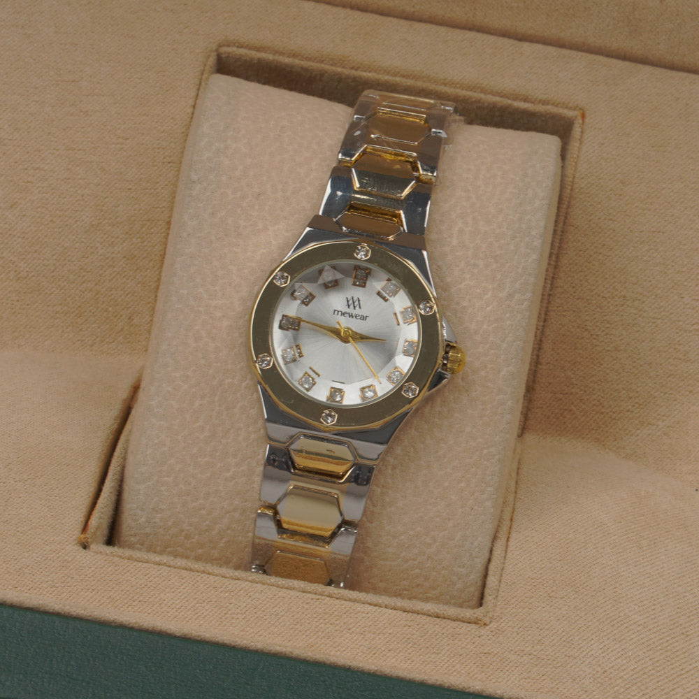 Two Tone Woman's Silver Chain Watch with white dial