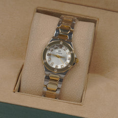Two Tone Woman's Silver Chain Watch with white dial
