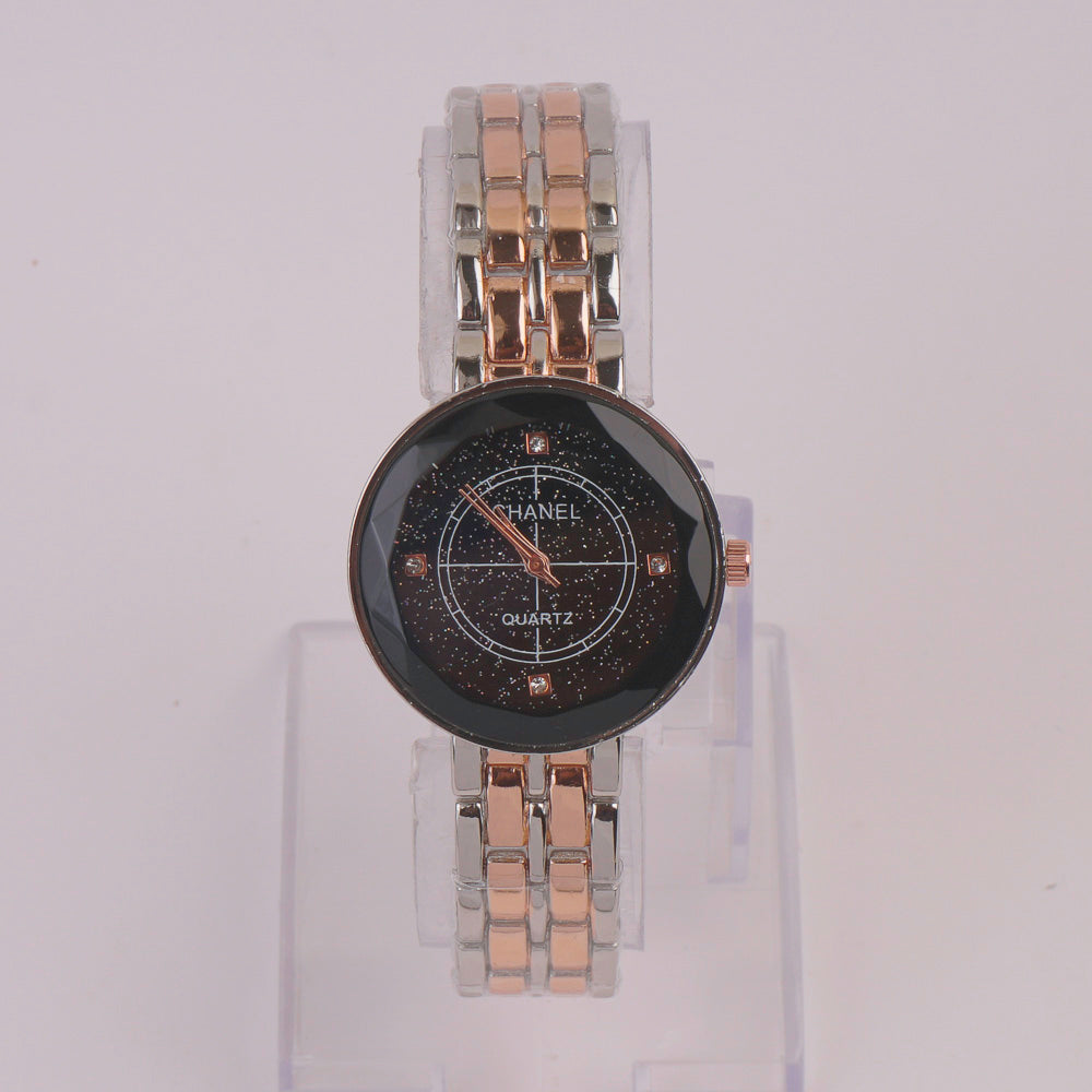 Two Tone Women Chain Watch Rosegold Black