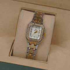 Two Tone Woman's Silver Chain Watch with White dial Arabic Number