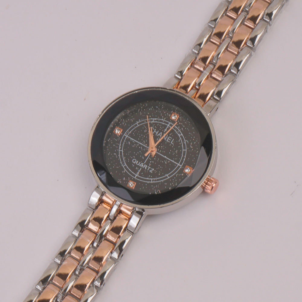 Two Tone Women Chain Watch Rosegold Black