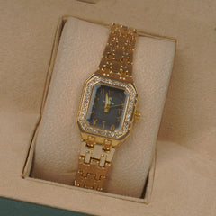Woman's Golden Chain Watch with Black dial Arabic No