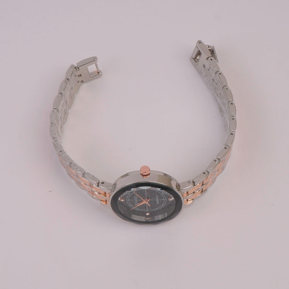 Two Tone Women Chain Watch Rosegold Black