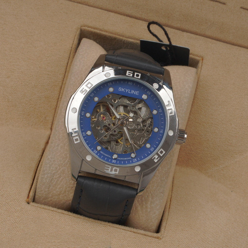 Mans automatic blue dial silver case Martyn line watch