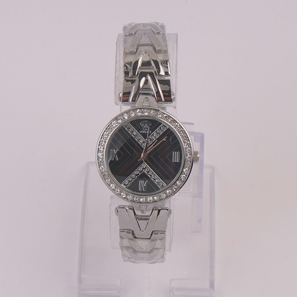 Women Chain Watch Silver Black