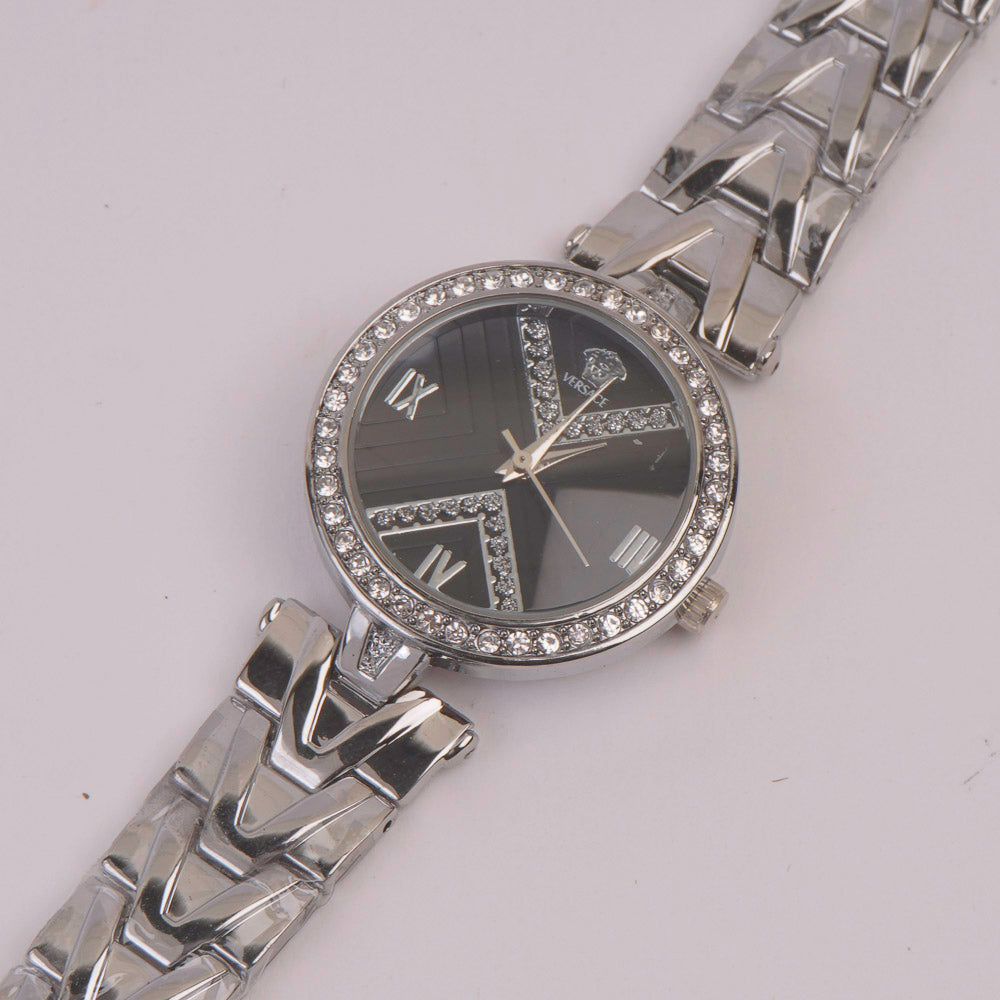 Women Chain Watch Silver Black