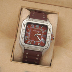 Men cart-ier 148 sqaure case Silver Brown watch