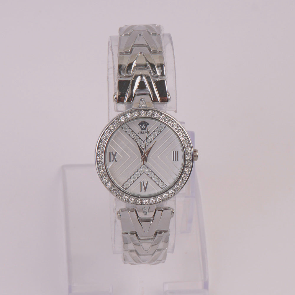 Women Chain Watch Silver White