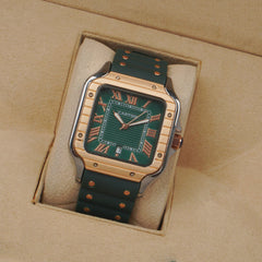 Men cart-ier 148 sqaure case Green Golden watch
