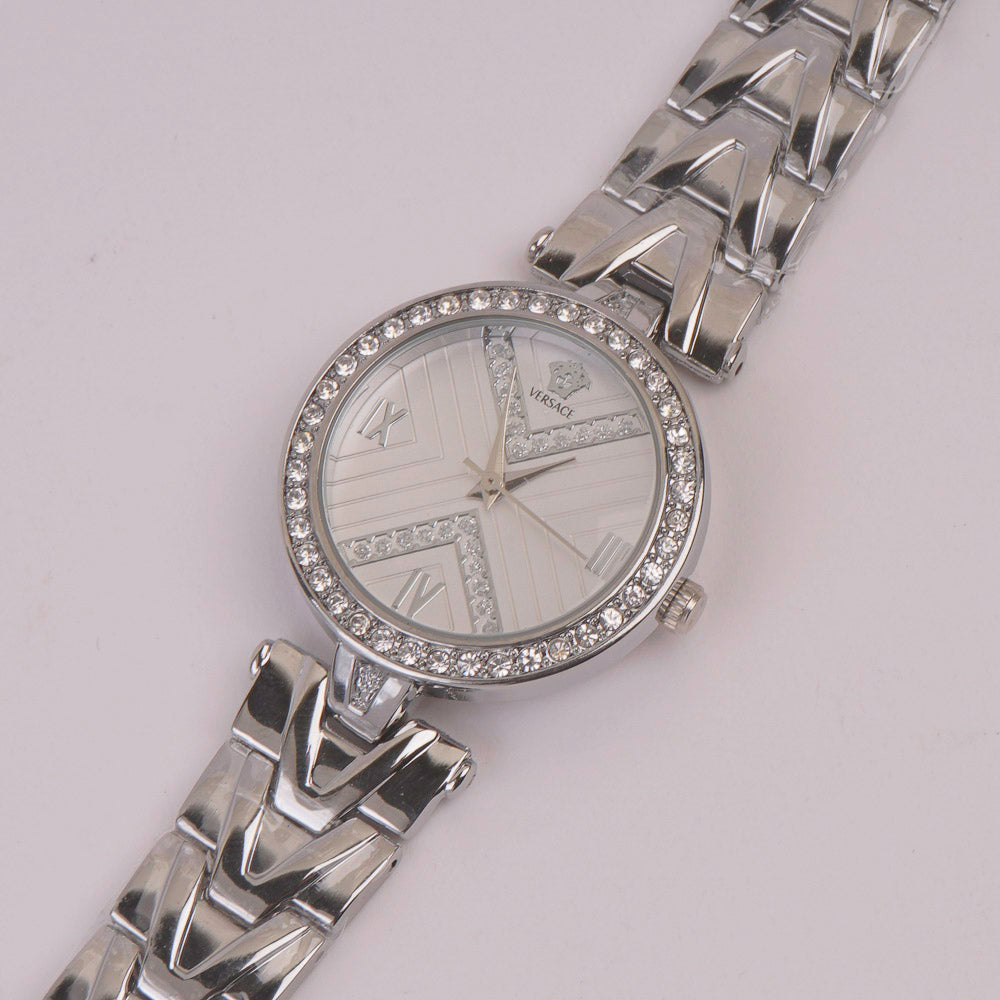 Women Chain Watch Silver White