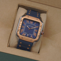 Men cart-ier 148 sqaure case Blue Golden watch