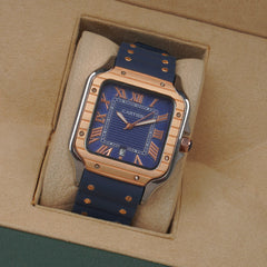 Men cart-ier 148 sqaure case Blue Golden watch