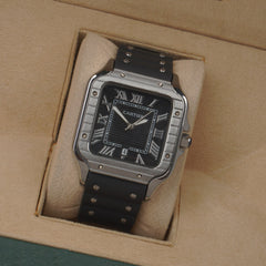 Men cart-ier 148 sqaure case silver black watch