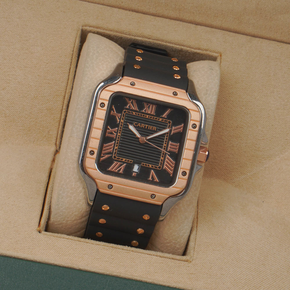 Men cart-ier 148 sqaure case Golden Black watch