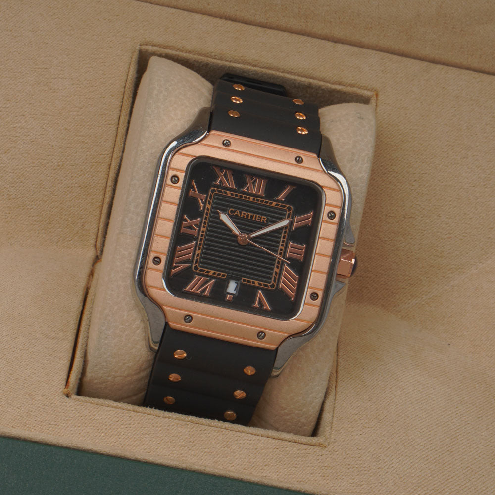 Men cart-ier 148 sqaure case Golden Black watch