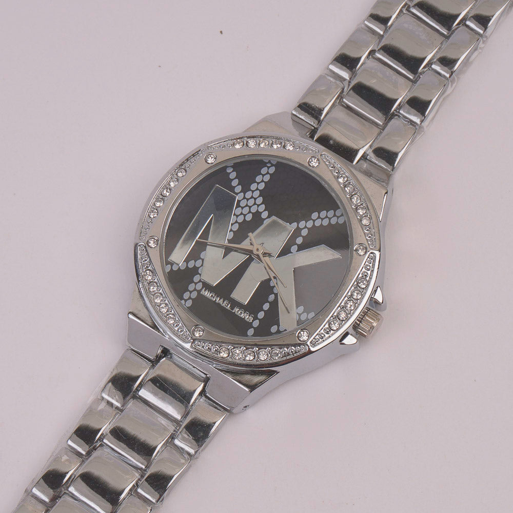 Women Chain Watch Silver Black