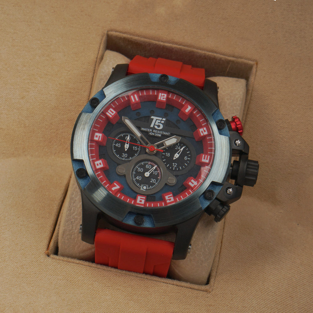 T5 Men’s Watch H3918E – Stylish Stainless Steel Chronograph Design with Premium Finish Red Color