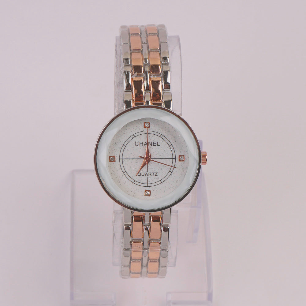 Two Tone Women Chain Watch Rosegold White