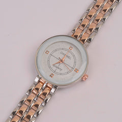 Two Tone Women Chain Watch Rosegold White