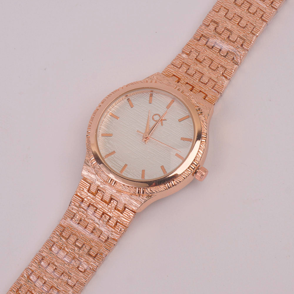 Women Chain Watch Rosegold White