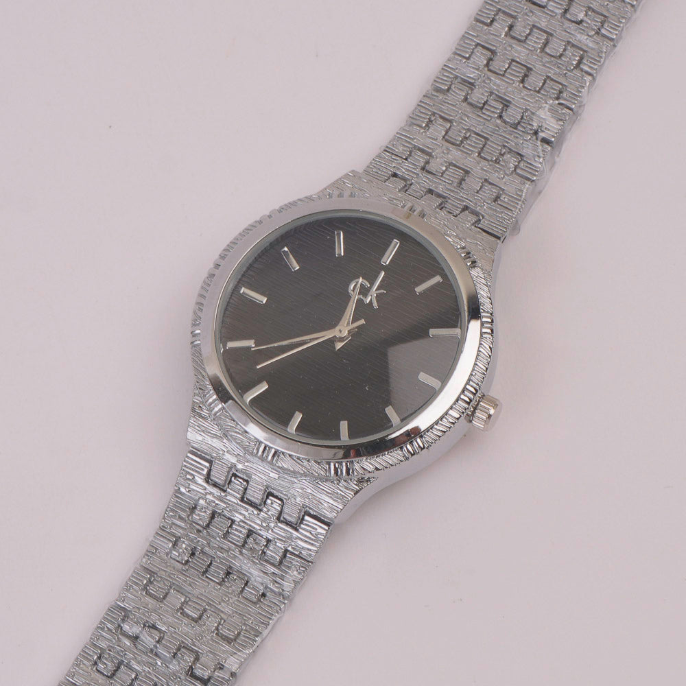 Women Chain Watch Silver Black