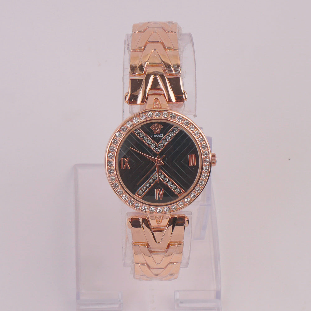 Women Chain Watch Rosegold Black