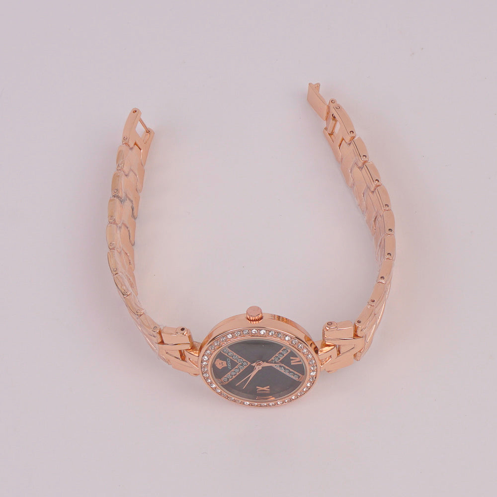 Women Chain Watch Rosegold Black