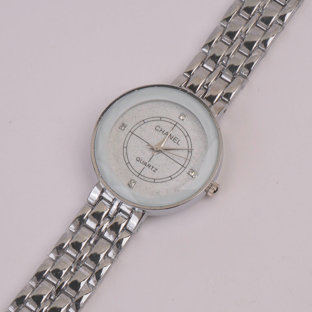 Women Chain Watch Silver White