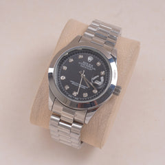 Mens Silver Chain Wrist Watch Black Dial R