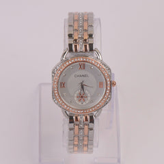 Two Tone Women Chain Watch Rosegold White