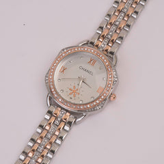 Two Tone Women Chain Watch Rosegold White