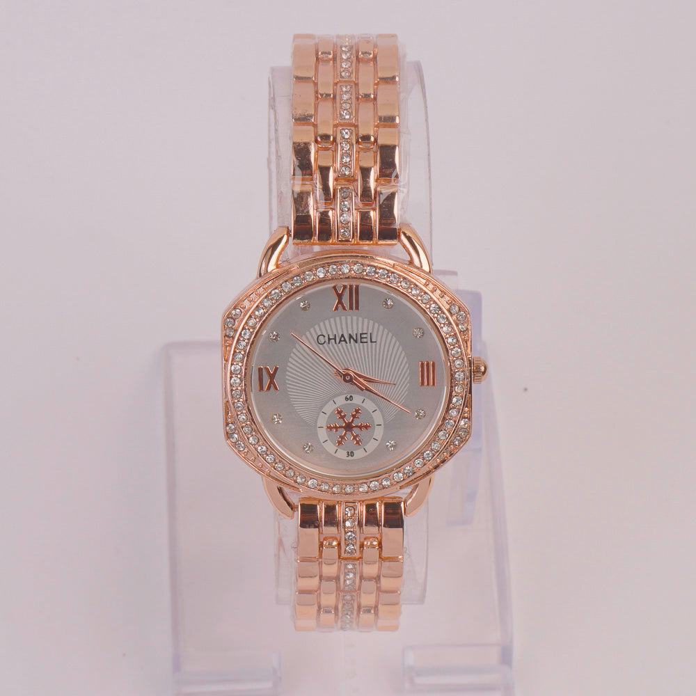 Women Chain Watch Rosegold White