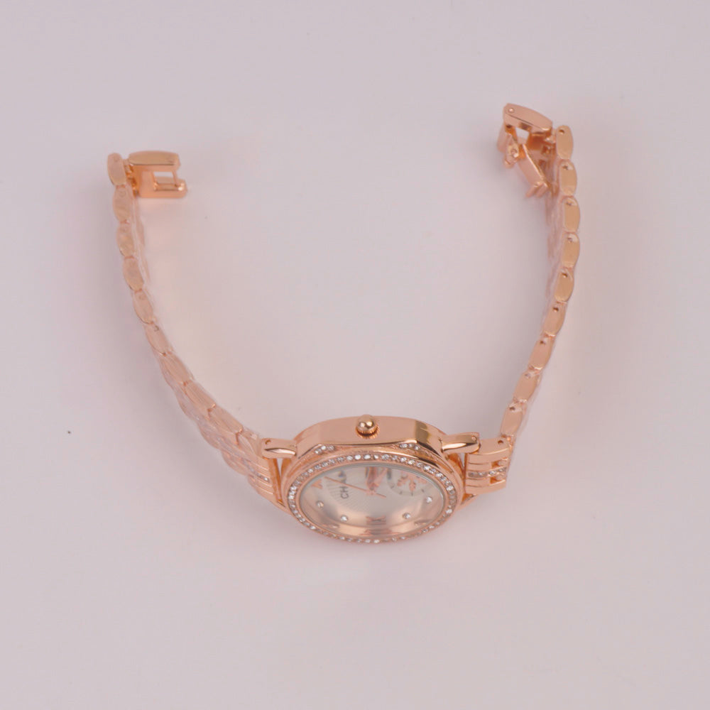 Women Chain Watch Rosegold White