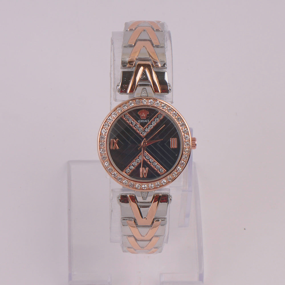 Two Tone Women Chain Watch Rosegold Black