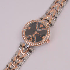 Two Tone Women Chain Watch Rosegold Black