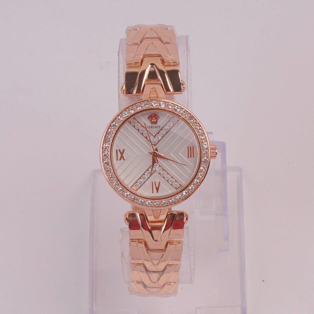 Women Chain Watch Rosegold White