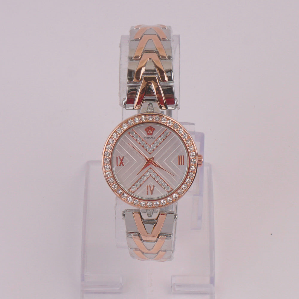 Two Tone Women Chain Watch Rosegold White