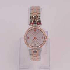 Two Tone Women Chain Watch Rosegold White